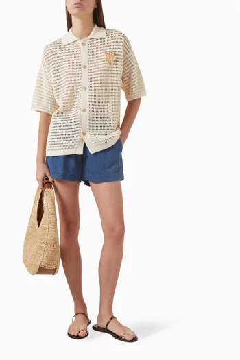 تي شيرت بولو بزهرة كروشيه مزيج قطن