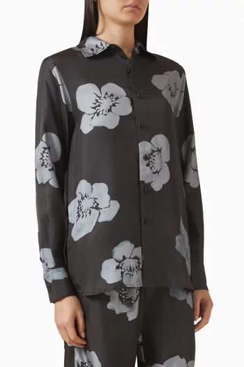 قميص بقصة فضفاضة ونقشة زهور حرير