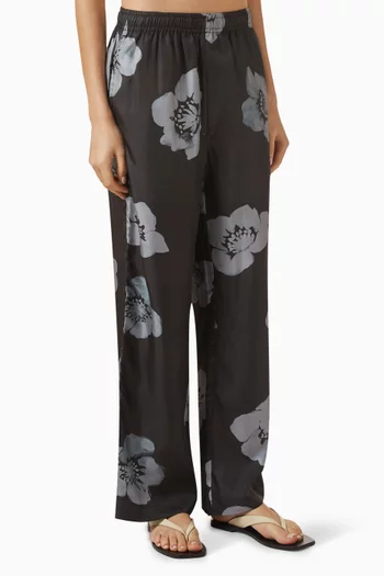 بنطال بقصة ساق واسعة ونقشة زهور حرير