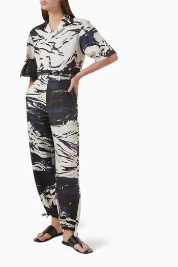 بنطال بنقشة سرف برقعات كتان