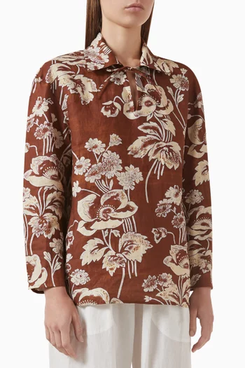 قميص بنقشة زهور فاوانيا كتان