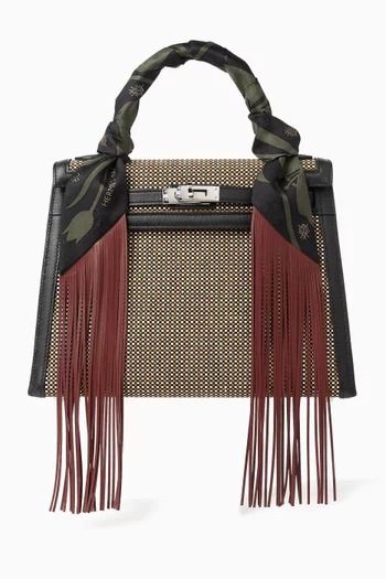 وشاح تويلي بشرّابات ونقشة زهور حرير وجلد غير مستعمل