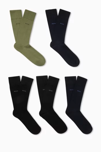 Regular-length Socks in Cotton-blend, Set of 5