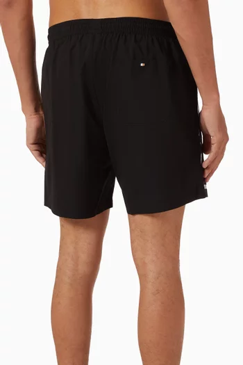 Logo Stripe Print Swim Shorts