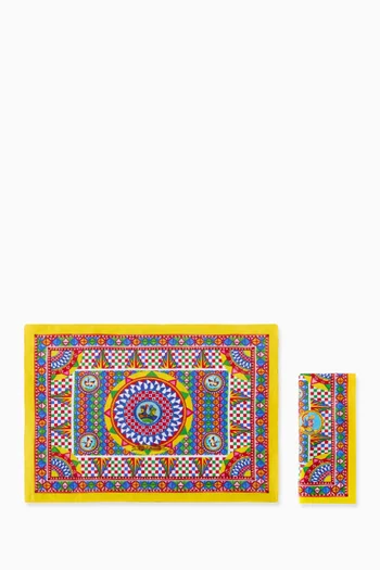 طقم مفرش ومنديل كاريتو كتان