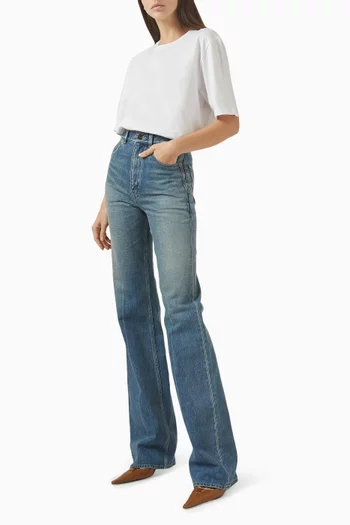 تي شيرت مطرز بشعار نصف دائري قطن