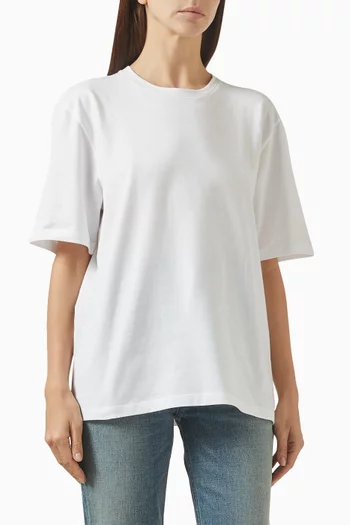 تي شيرت مطرز بشعار نصف دائري قطن