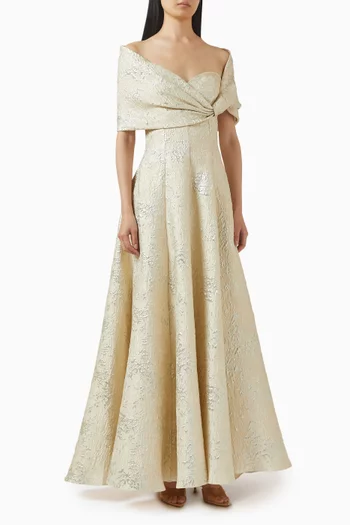 Off-shoulder Maxi Dress in Jacquard