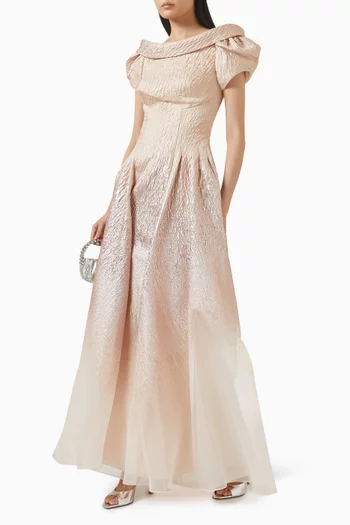 Puff-sleeve Maxi Dress in Jacquard