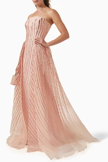 Strapless Maxi Dress in Devoré Organza