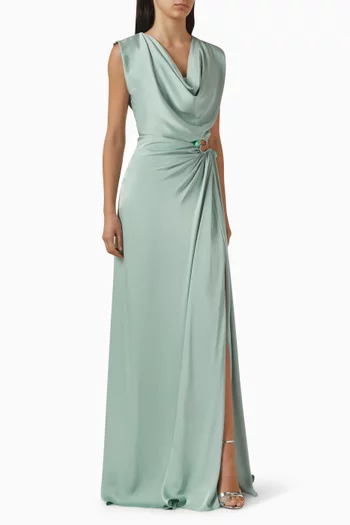 Cowl-neck Draped Maxi Dress in Satin