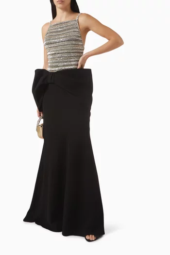 Beaded Sheer Bodice Maxi Dress