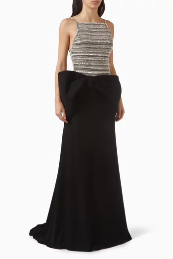 Beaded Sheer Bodice Maxi Dress