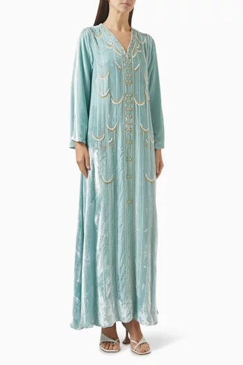 Embellished Kaftan in Silk-velvet