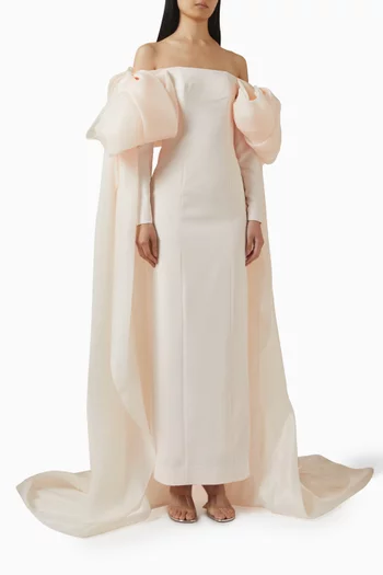 Off-shoulder Bow-sleeves Gown in Crepe