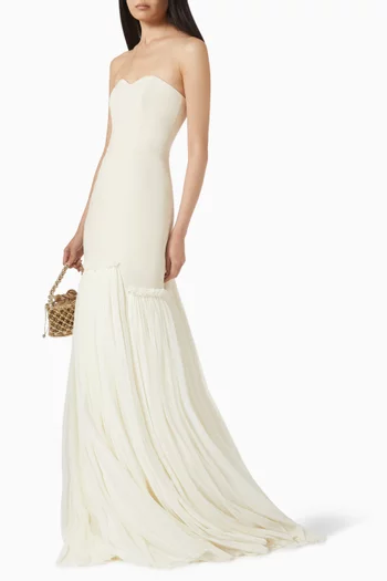 Strapless Tulle Gown in Crepe