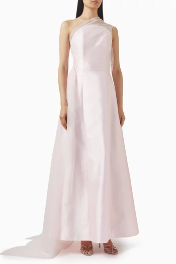 One-shoulder Gown in Mikado-satin