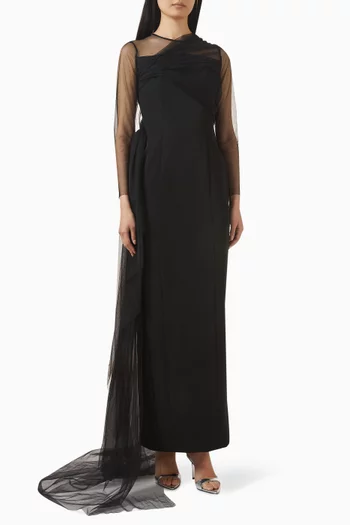 Illusion-sleeve Gown in Tulle