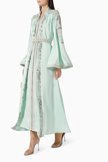 Moroccan Floral-embroidered Kaftan Set