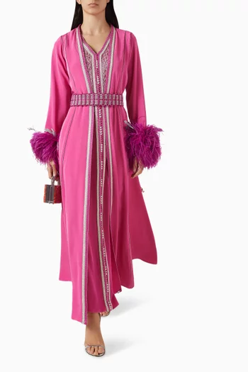 Moroccan Feathered Embroidery Kaftan Set