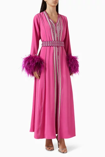 Moroccan Feathered Embroidery Kaftan Set