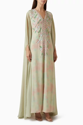 Embellished Cape Dress in Chiffon