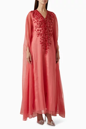 Embellished Cape Dress in Linen