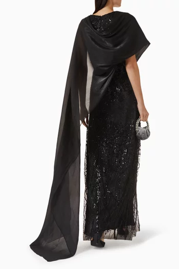 فستان سهرة مطرز بالترتر تول وأورجانزا