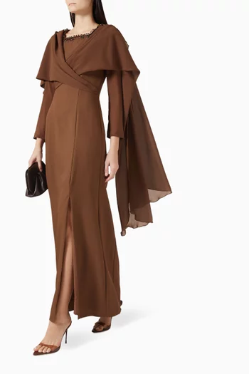 فستان بتصميم ملفوف وأكمام كاب