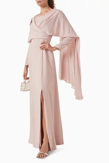 فستان بتصميم ملفوف وأكمام كاب