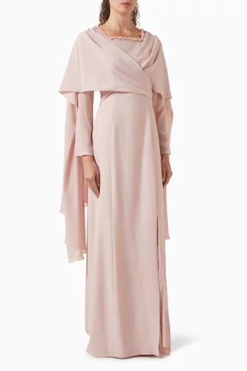 فستان بتصميم ملفوف وأكمام كاب