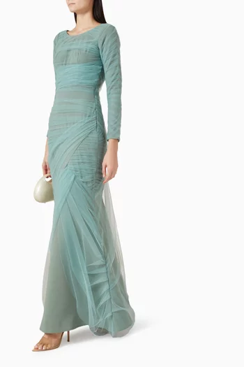 Draped Dress in Scuba & Mikado