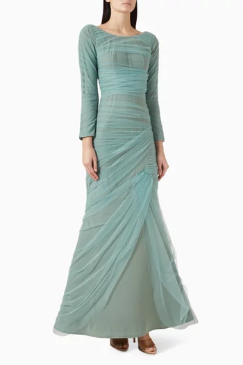 Draped Dress in Scuba & Mikado