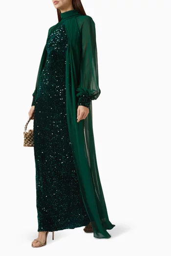 Sequin-embellished Dress in Velvet & Chiffon