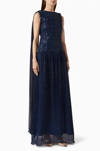 Sequin-embellished Gown in Lurex Knit Mesh & Tulle