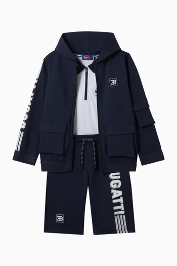 كنزة بغطاء رأس وسحّاب وطبعة شعار الماركة قطن