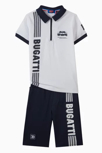 تي شيرت بولو بسحاب وطبعة شعار الماركة قطن