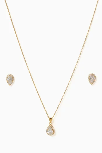 Zia Drop Pendant Necklace & Stud Earrings in 18kt Gold-plated Silver