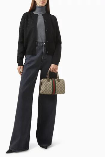 حقيبة بوسطن أوفيليا متوسطة قنب بنقشة شعار حرفي GG