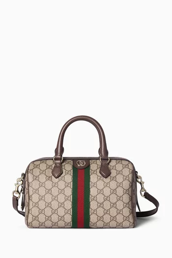 حقيبة بوسطن أوفيليا متوسطة قنب بنقشة شعار حرفي GG