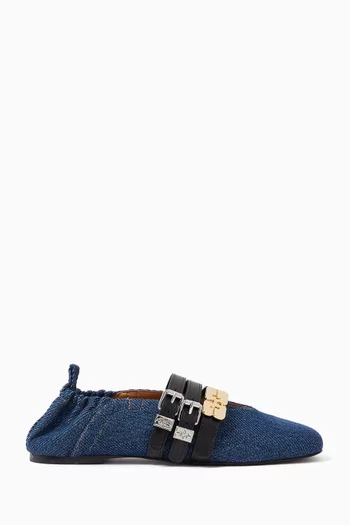 Sue Triple Ballerina Flats in denim