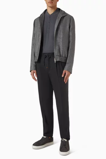 تي شيرت بياقة هنلي قطن وجيرسيه بنسيج متشابك