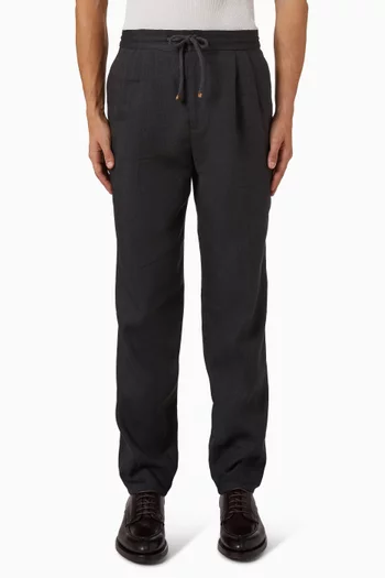 Double Pleats Pants in Wool & Linen