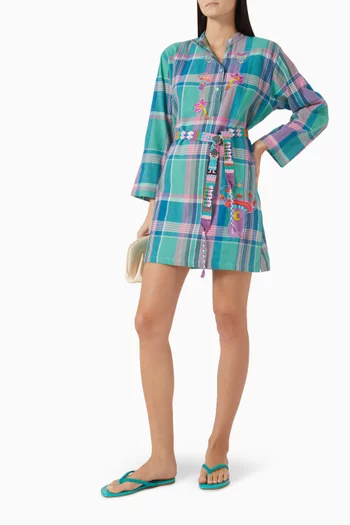 فستان ايكوس قصير بنقشة مربعات قطن