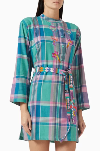 فستان ايكوس قصير بنقشة مربعات قطن