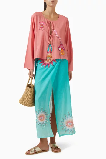 Fantasy Drawstring Blouse in Cotton