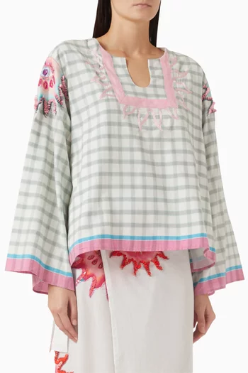 بلوزة إكليبس بنقشة مربعات قطن