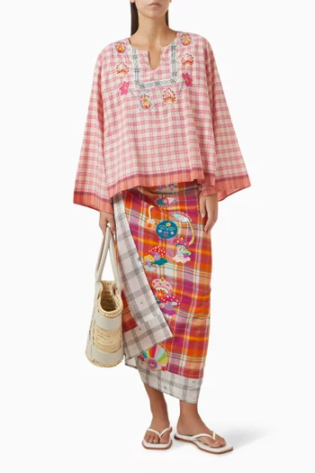 بلوزة دون بنقشة مربعات قطن