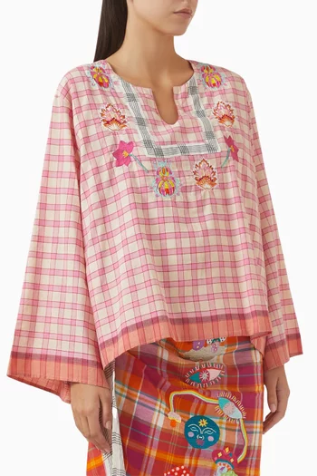 بلوزة دون بنقشة مربعات قطن