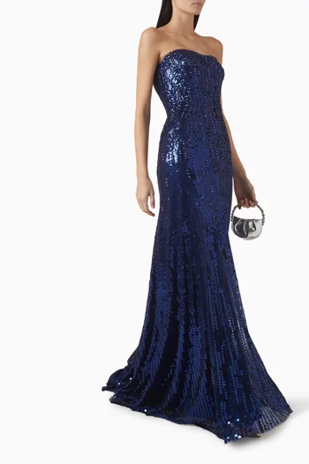 Sarai Sequin-embellished Strapless Gown